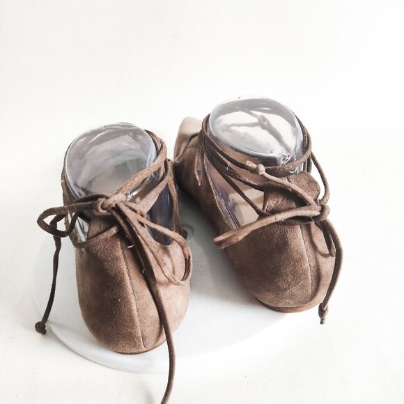 Vince Camuto Pointy Toe Tie Up Ankle Wrap Flats 7.5 Nuetral Suede Ballet Flats - Picture 3 of 10